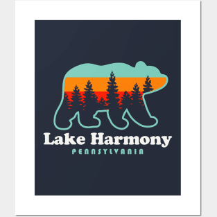 Lake Harmony Pennsylvania Bear Poconos Vacation Retro Sunset Posters and Art